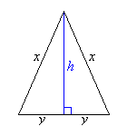 Diagram of isosceles triangle of sides x,x,2y