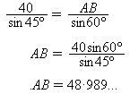 AC = 40sin 75/sin45 => AC = 54.6
