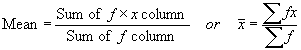 mean=(sum of fx)/(sum of f)