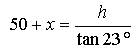 50+x=h/tan23