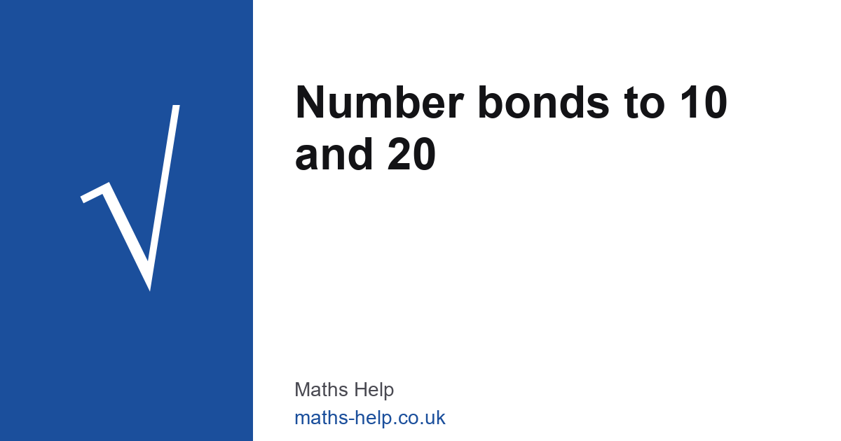 Usefu Numbers Number Bonds to 10 and 20 — KS1 Maths Help